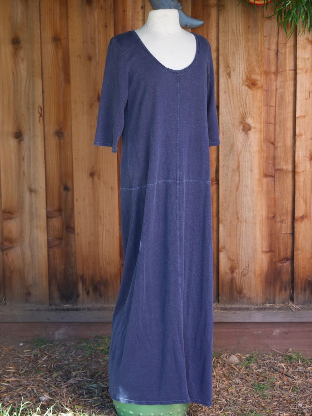 Poetry Hemp/Cotton Blend Denim Blue Knit Minimalist Maxi Jersey Dress Woman's L